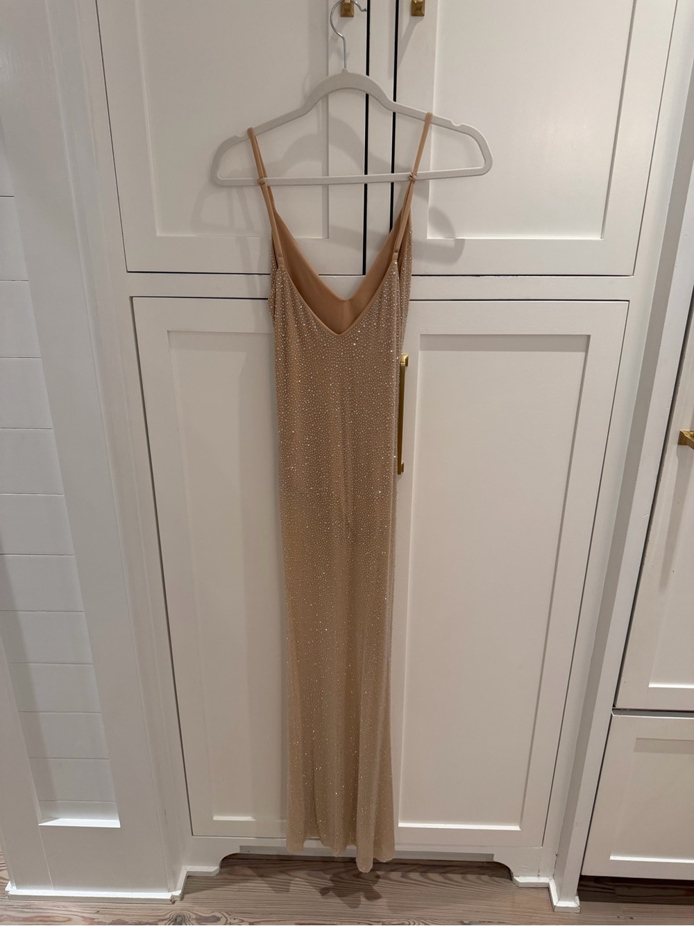 Elegant Nude Beaded Slip Dress - Picture 2 of 5